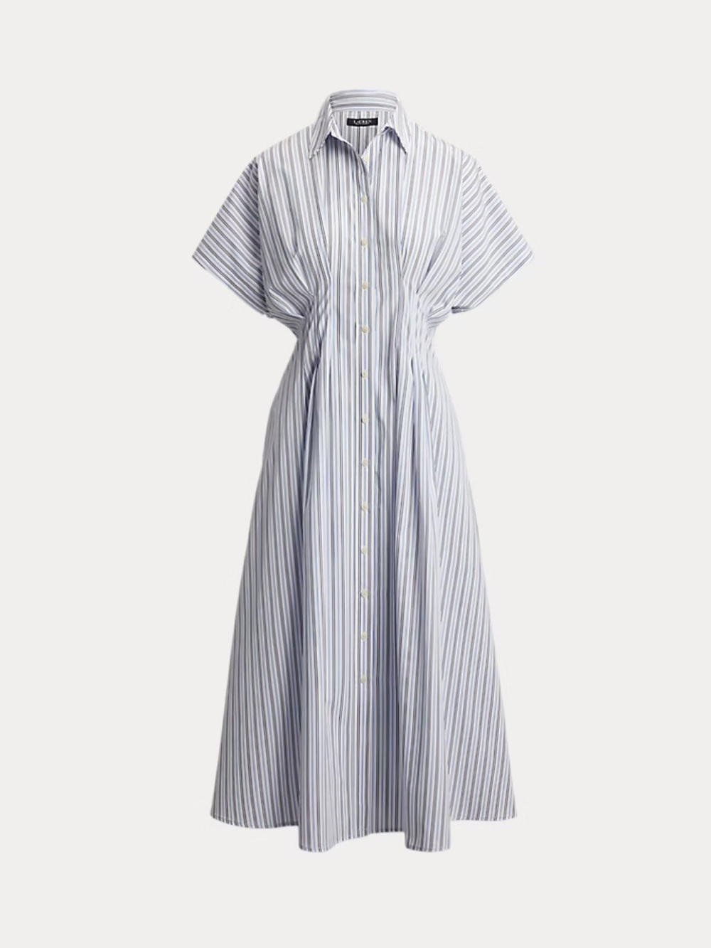 Lauren Ralph Lauren Blue and White Striped Midi Broadcloth Shirt Dress Size 4